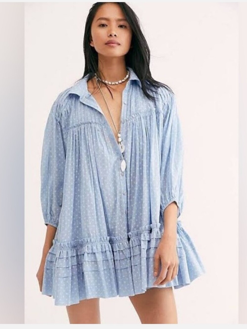 NWT Free People New Swing Dress In Powder Blue Combo